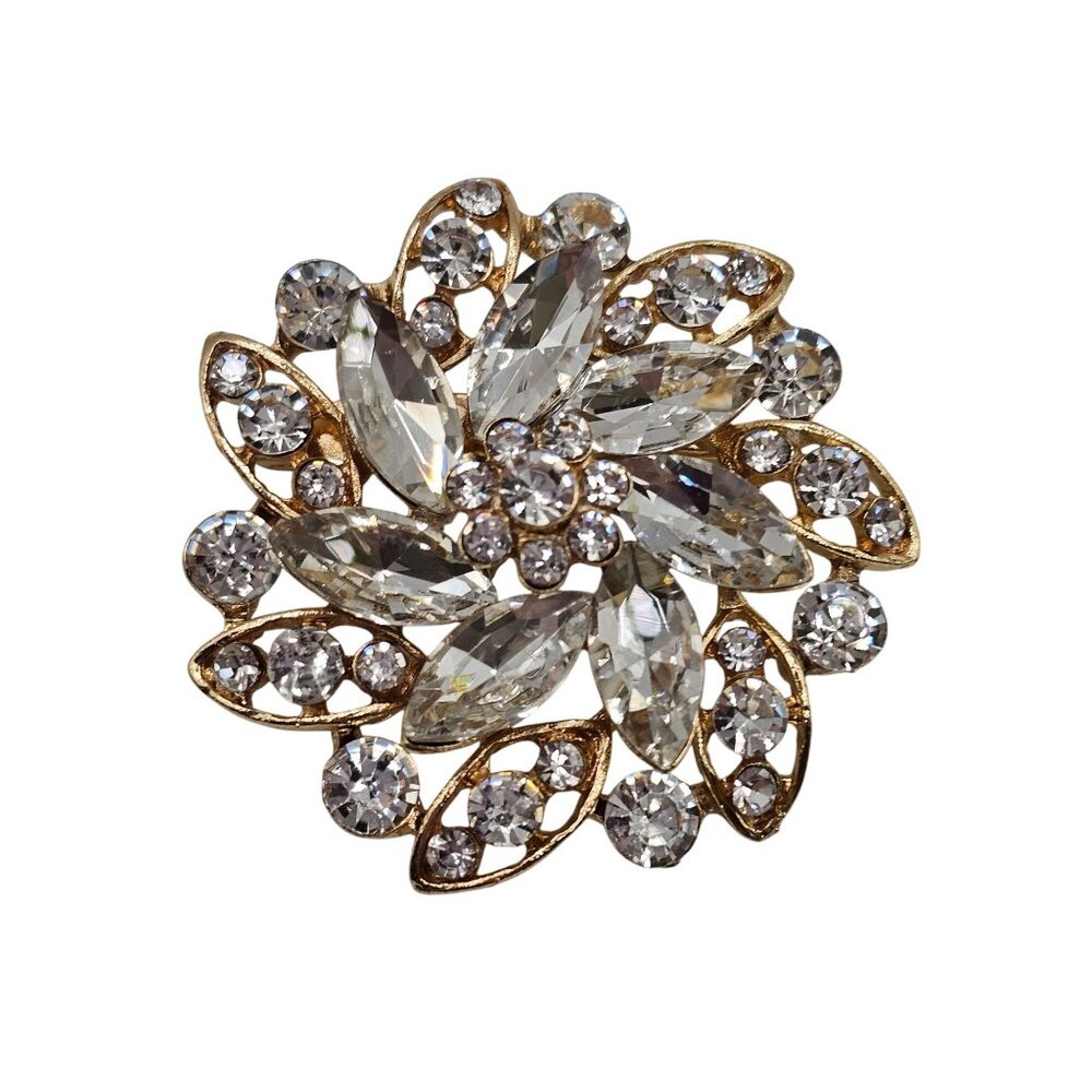VTG Brooch Elegant Gold-Tone Rhinestone Swirl Flower Classy Costume Jewelry‎ Pin